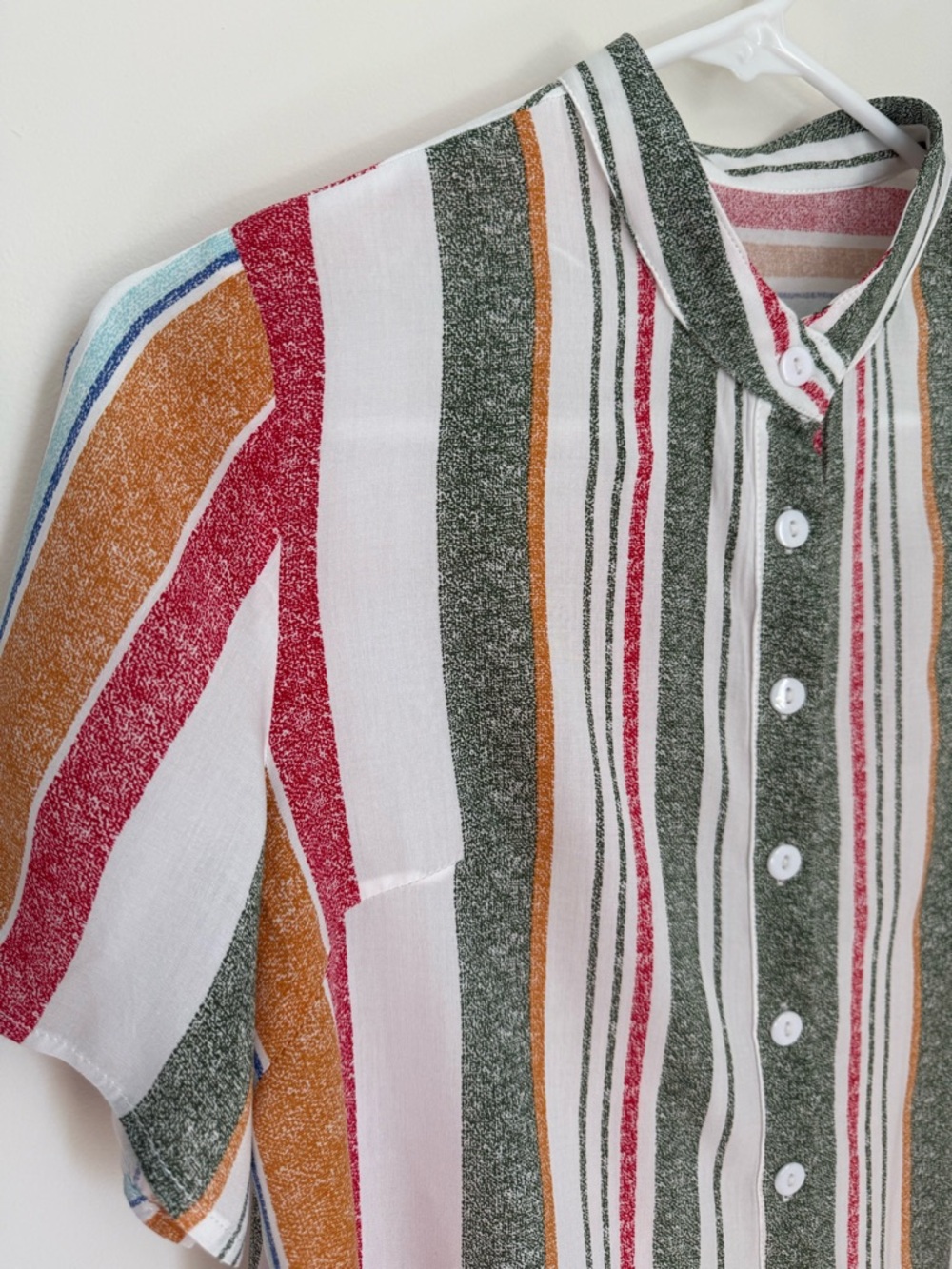 Striped Button-Up Shirt in Green, Rust & Red